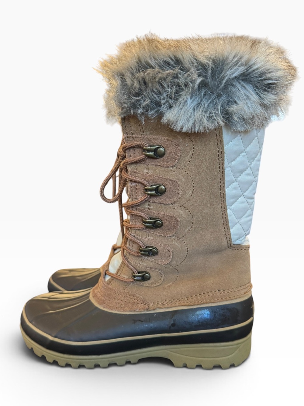 Khombu Faux-Fur Trim Quilted Lace-Up Winter Warm Boots size 7 - Picture 4 of 10